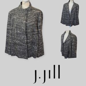 J. Jill Wool Blend Tweed Cape Coat Jacket Lined Pockets Women Size L Mock Neck
